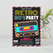 Invitation Retro Black Neon Cassette Tape 80s Anniversaire (Debout devant)