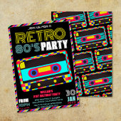 Invitation Retro Black Neon Cassette Tape 80s Anniversaire