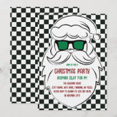 Invitation Retro Black White Checkered Santa Claus Christmas  (Devant / Derrière)