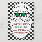 Invitation Retro Black White Checkered Santa Claus Christmas  (Devant)