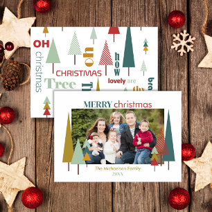 Invitation Retro Blanc coloré Oh sapin de Noël Photocard