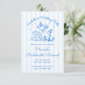 Invitation Retro Bleu Coquillages & Cloches de Mariage Enterr (Debout devant)