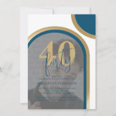 Invitation Retro Bleu Et Or 40e Photo Anniversaire (Devant)