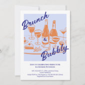 Invitation Retro bleu orange « Brunch & Bubbly » Réception de (Devant)