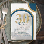 Invitation Retro Blue and Gold 30th Photo Anniversaire<br><div class="desc">Ces petites invitations rétro à 30e anniversaire, sont parfaites pour une fête d'anniversaire. Les invitations ont un thème rétro avec des tons bleu et or. Un modèle d'invitation à la fête d'anniversaire moderne sur votre photo encadrée d'arcades dans les tons bleu et or modernes. Vous pouvez modifier les styles de...</div>