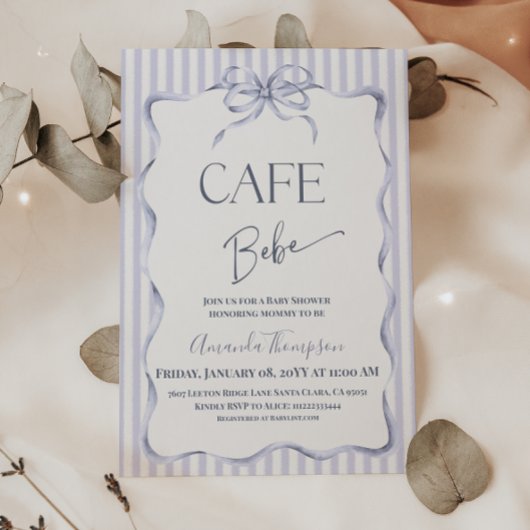 Invitation Retro Blue Bow Cafe Bebe Boy Coffee Baby Shower