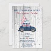 Invitation Retro Blue Car Pink Noël Arbre Noël (Devant)