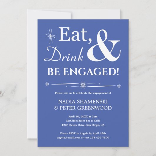 Invitation Retro Blue Eat Drink Soyez engagé(e) (Devant)