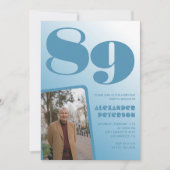 Invitation Retro Blue Gradient Photo 89e anniversaire (Devant)