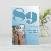 Invitation Retro Blue Gradient Photo 89e anniversaire (Debout devant)