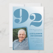 Invitation Retro Blue Gradient Photo 92e anniversaire (Devant)