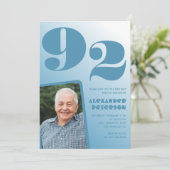 Invitation Retro Blue Gradient Photo 92e anniversaire (Debout devant)