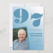 Invitation Retro Blue Gradient Photo 97e anniversaire (Devant)