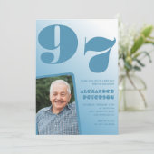 Invitation Retro Blue Gradient Photo 97e anniversaire (Debout devant)