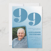 Invitation Retro Blue Gradient Photo 99e anniversaire (Devant)