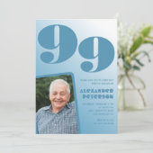 Invitation Retro Blue Gradient Photo 99e anniversaire (Debout devant)