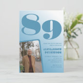 Invitation Retro Blue Gradient Photo Hommes 89e anniversaire (Debout devant)