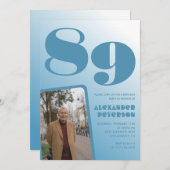 Invitation Retro Blue Gradient Photo Hommes 89e anniversaire (Devant / Derrière)