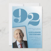Invitation Retro Blue Gradient Photo Hommes 92e anniversaire (Devant)