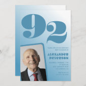 Invitation Retro Blue Gradient Photo Hommes 92e anniversaire (Devant / Derrière)