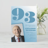 Invitation Retro Blue Gradient Photo Hommes 93e anniversaire (Debout devant)