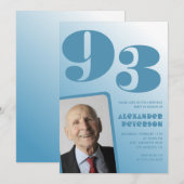 Invitation Retro Blue Gradient Photo Hommes 93e anniversaire (Devant / Derrière)