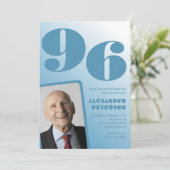Invitation Retro Blue Gradient Photo Hommes 96e anniversaire (Debout devant)