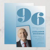 Invitation Retro Blue Gradient Photo Hommes 96e anniversaire (Devant / Derrière)