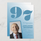 Invitation Retro Blue Gradient Photo Hommes 97e anniversaire (Devant / Derrière)