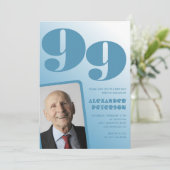 Invitation Retro Blue Gradient Photo Hommes 99e anniversaire (Debout devant)