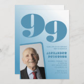 Invitation Retro Blue Gradient Photo Hommes 99e anniversaire (Devant / Derrière)