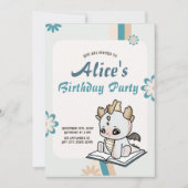 Invitation Retro Blue Grey Pastel Baby Dragon Birthday (Devant)