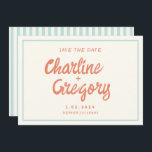 Invitation Rétro Blue Handwriting Wedding Enregistrer la date<br><div class="desc">Rétro rose et rouge écriture manuscrite mariage Enregistrer la date</div>