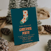 Invitation Retro Blue Illustrated Noël hiver Sock Party