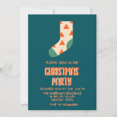 Invitation Retro Blue Illustrated Noël hiver Sock Party (Devant)