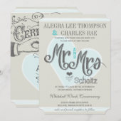 Invitation Retro Blue Mint M. et Mme Mariage de typographie (Devant / Derrière)