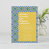 Invitation Retro Blue Motif Fun Bold Typographie Mariage (Debout devant)