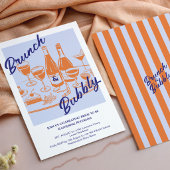 Invitation Retro blue orange “Brunch & Bubbly” Bridal Shower