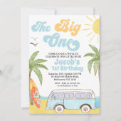 Invitation Retro Blue Orange Surfer The Big One 1er Anniversa (Devant)