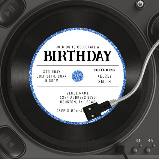 Invitation Retro Blue Parties scintillant Vinyl Record Annive