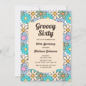 Invitation Retro Blue Peach Floral Super 60e anniversaire (Devant)