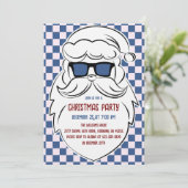 Invitation Retro Blue & Pink Checkered Santa Claus Christmas (Debout devant)