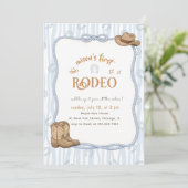 Invitation Retro Blue Plaid Cowboy First Rodeo 1st Birthday (Debout devant)