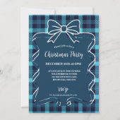 Invitation Retro Blue Plaid Whimsical Christmas  (Devant)