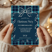 Invitation Retro Blue Plaid Whimsical Christmas 