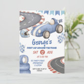 Invitation Retro Blue Racing Anniversaire Premier tour (Debout devant)