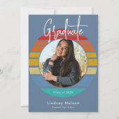 Invitation Retro Blue Red Orange Sunset Photo Graduation (Devant)