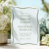 Invitation Retro Blue & Sage Striped Wedding