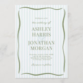 Invitation Retro Blue & Sage Striped Wedding (Devant)
