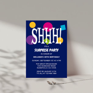 Invitation Retro Blue SHHH Surprise fête d'anniversaire